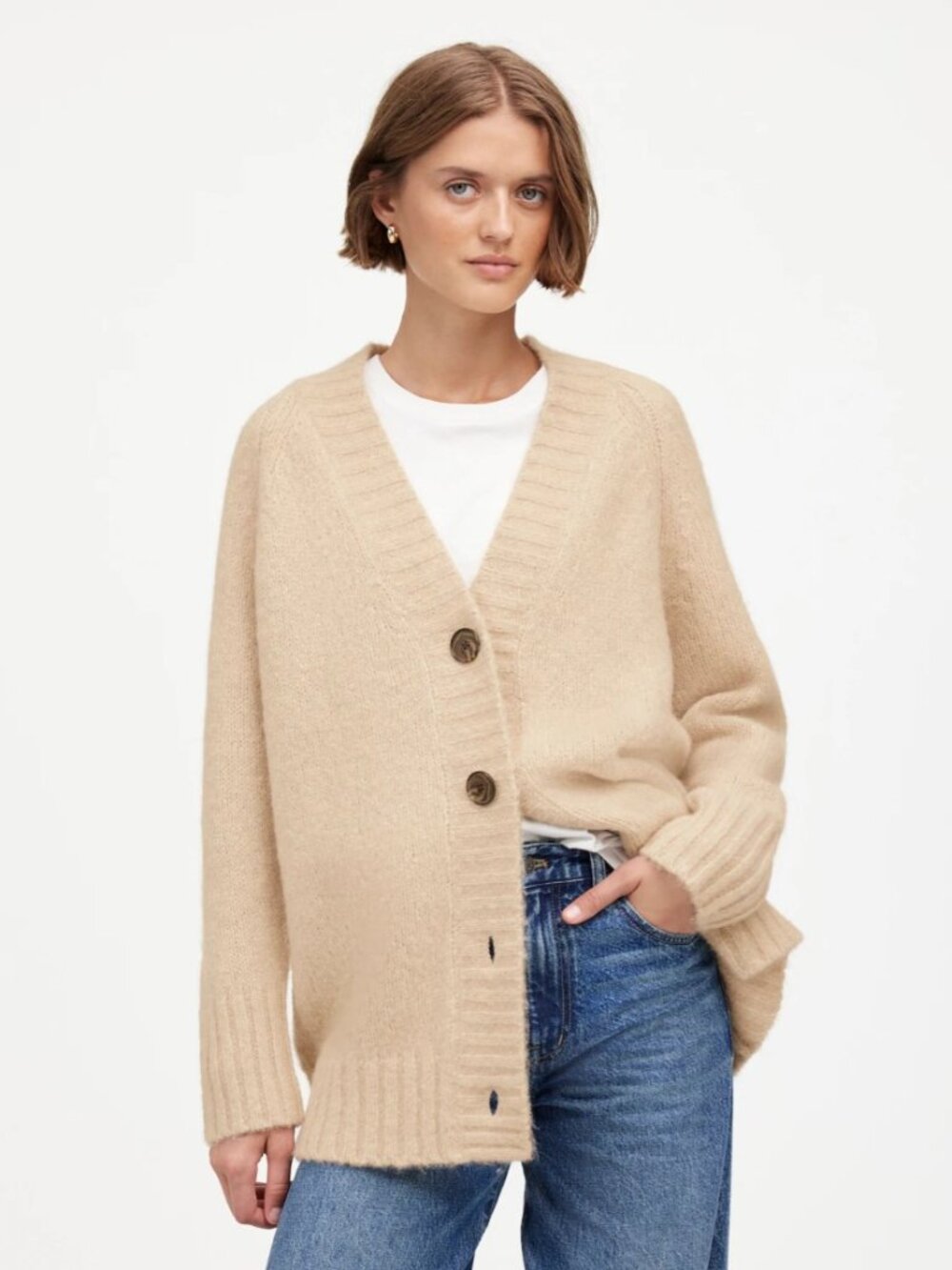 Madewell Chunky-Knit Cardigan in Heather Powder